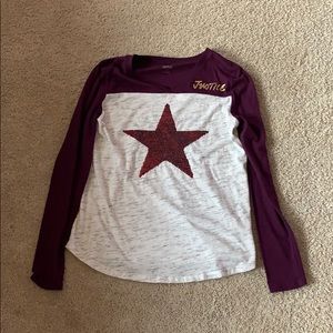 Long Sleeve White/Burgundy Sequin Pattern T-Shirt